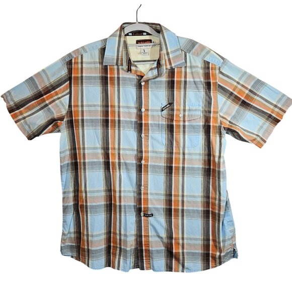 Ecko Unltd Mens Short Sleeve Plaid Button-Up Shirt Size L Cotton Blend Multicolo - Picture 1 of 12